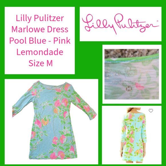 Lilly Pulitzer Marlowe Dress - Pool Blue Pink Lemonade - Size M - Picture 1 of 6